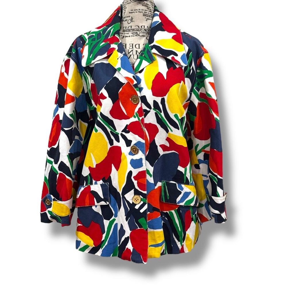 Ralph Lauren Abstract Watercolor Print Mid Length Cotton Jacket Size 2X